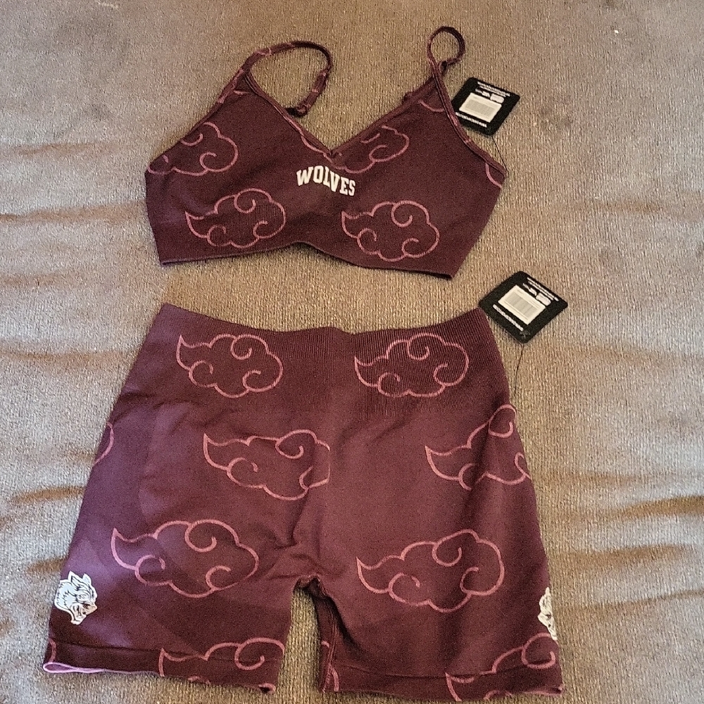 Women's Maroon Sports Bra and Shorts Set